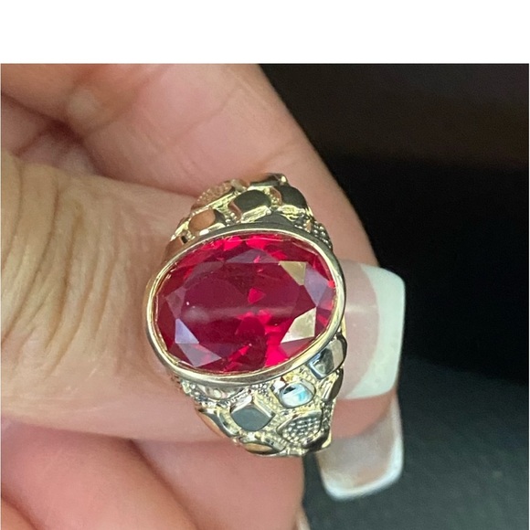 New Large 17mm Real 14k Yellow Gold Men's Nugget Ruby Ring - Picture 14 of 16
